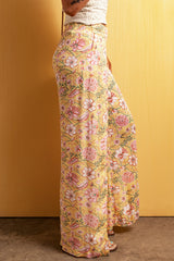 Yellow Thigh High Split Wide Leg Floral Pants Bottoms JT's Designer Fashion