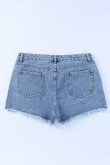 Sky Blue High Rise Crossover Waist Denim Shorts Denim Shorts JT's Designer Fashion