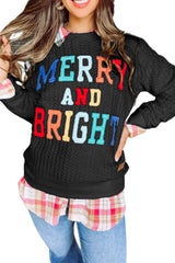 Black Merry And Bright Cable Knit Pullover Sweatshirt Sweatshirts & Hoodies JT's Designer Fashion