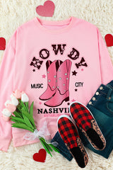 Pink HOWDY NASHVILLE Vintage Western Graphic Sweatshirt Graphic Sweatshirts JT's Designer Fashion