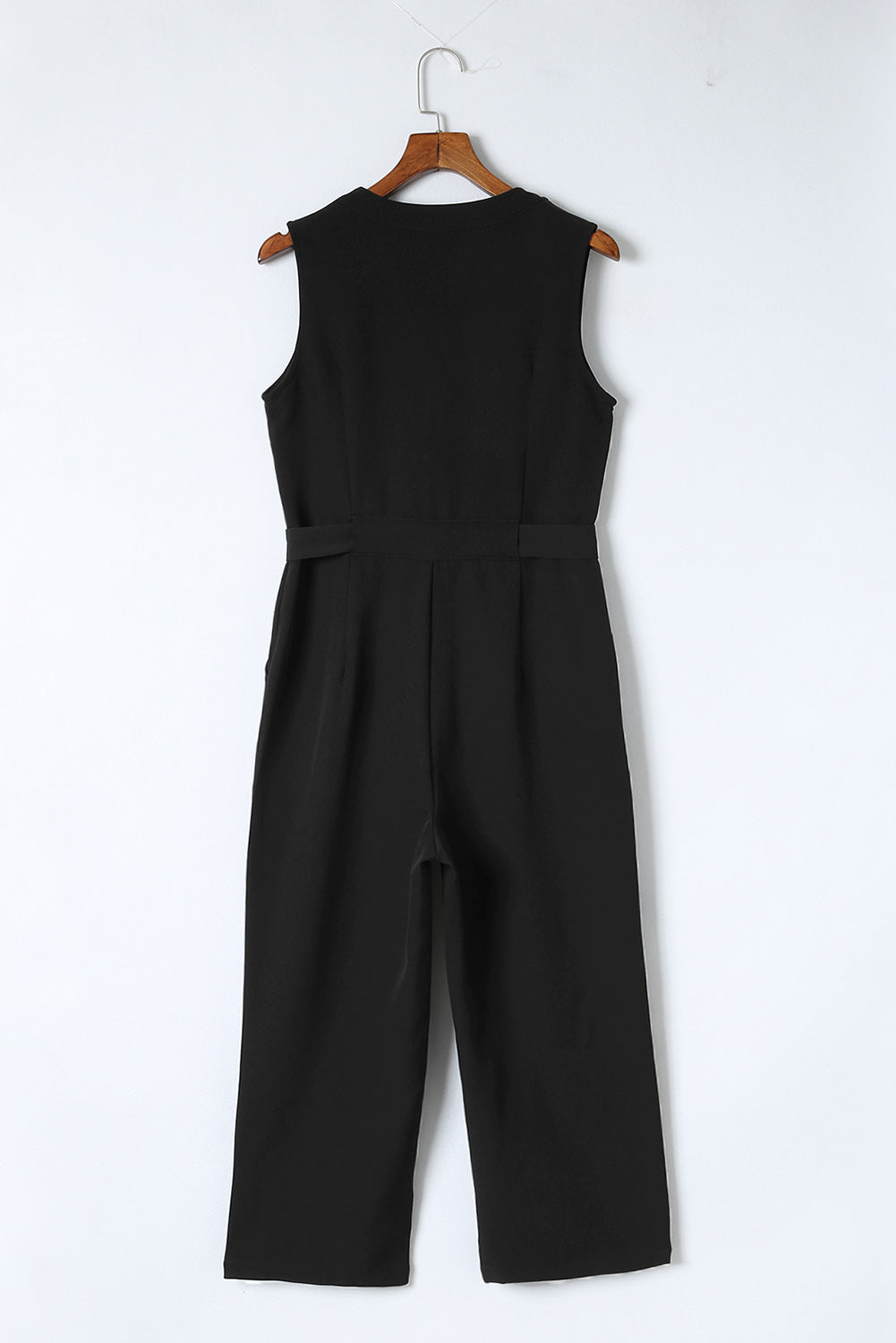 Black Buttoned Sleeveless Cropped Jumpsuit with Sash Jumpsuits & Rompers JT's Designer Fashion