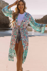 Multicolor Long Sleeve Tassel Tie Floral Kimono Kimonos JT's Designer Fashion