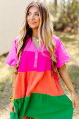 Multicolor Color Block Tiered Puff Sleeve Dress Mini Dresses JT's Designer Fashion
