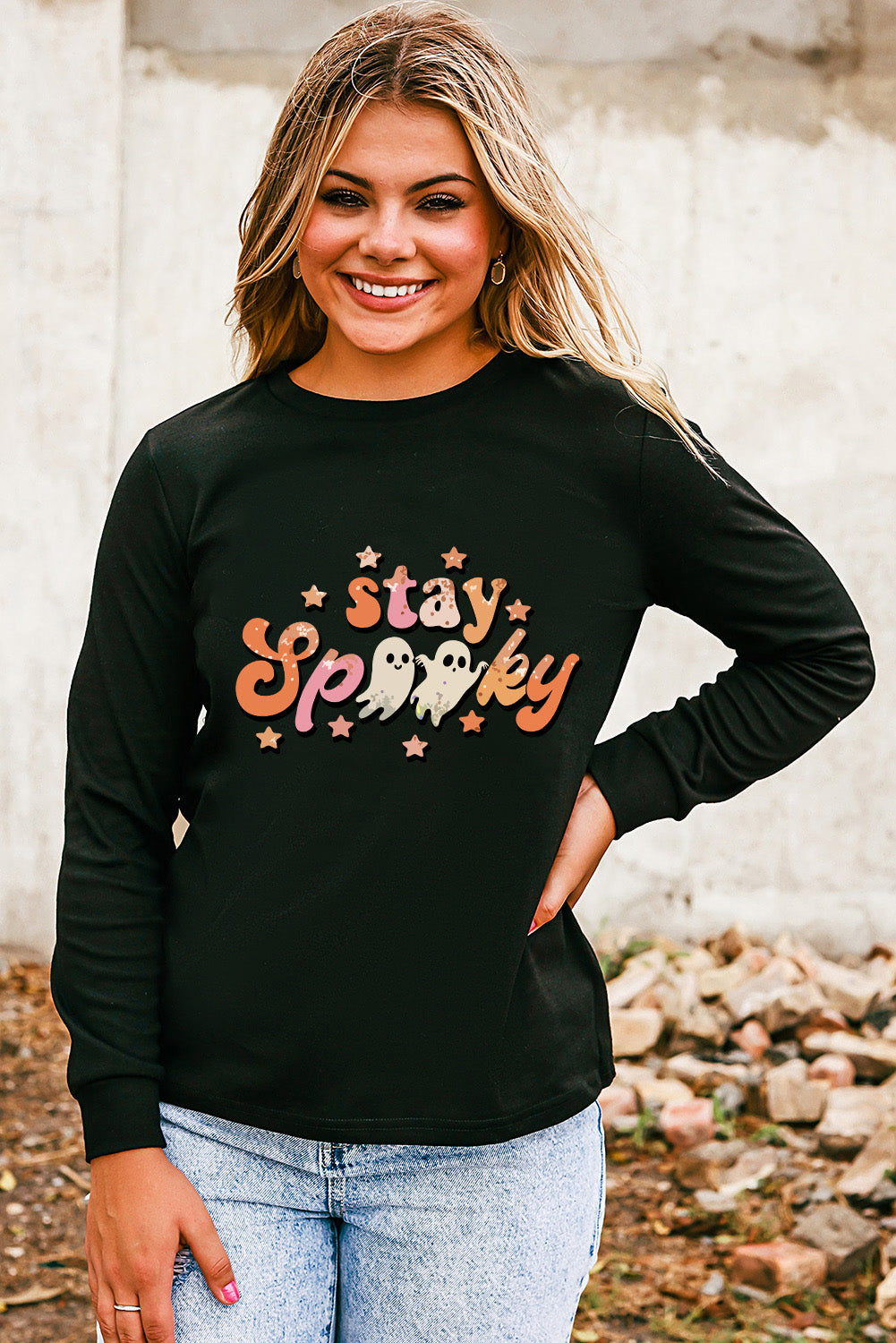 Black Halloween stay Spooky Graphic Sweatshirt Graphic Sweatshirts JT's Designer Fashion