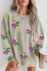 Green Glitter Mardi Gras Symbol Corded Baggy Sweatshirt Green 100%Polyester Graphic Sweatshirts JT's Designer Fashion