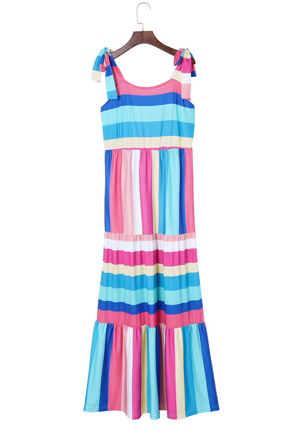 Multicolor Color Block Striped Bow Knot Straps Long Dress Maxi Dresses JT's Designer Fashion