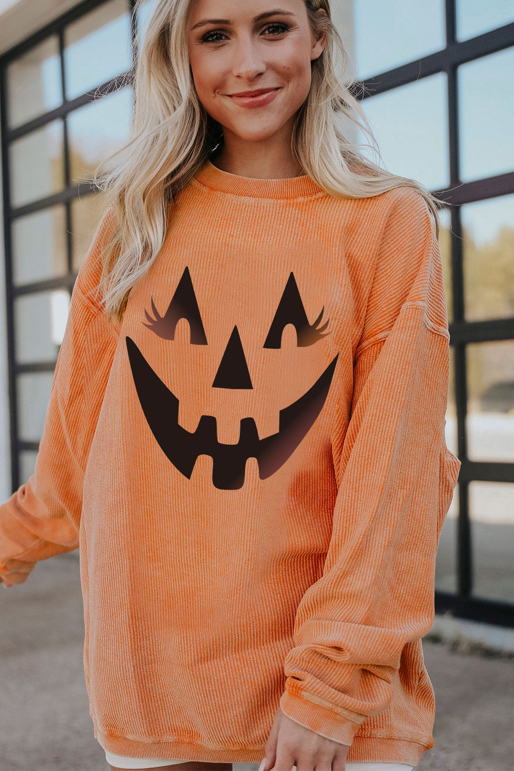 Orange Pumpkin Smile Face Graphic Sweatshirt Graphic Sweatshirts JT's Designer Fashion