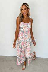 White Floral Spaghetti Straps Wide Leg Jumpsuit Jumpsuits & Rompers JT's Designer Fashion