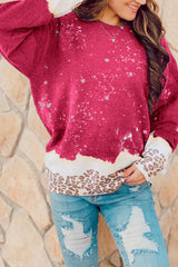 Red Leopard Bleached Pullover Sweatshirt Sweatshirts & Hoodies JT's Designer Fashion