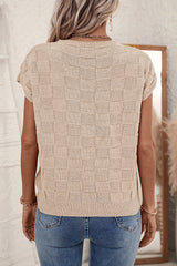 Smoke Gray Lattice Textured Knit Short Sleeve Baggy Sweater Sweaters & Cardigans JT's Designer Fashion