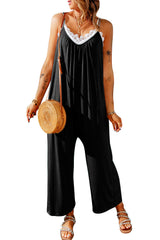 Black Spaghetti Straps Wide Leg Pocketed Jumpsuits Jumpsuits & Rompers JT's Designer Fashion