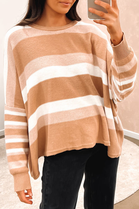 Multicolour Striped Knit Drop Shoulder Loose Sweater Sweaters & Cardigans JT's Designer Fashion