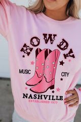 Pink HOWDY NASHVILLE Vintage Western Graphic Sweatshirt Graphic Sweatshirts JT's Designer Fashion
