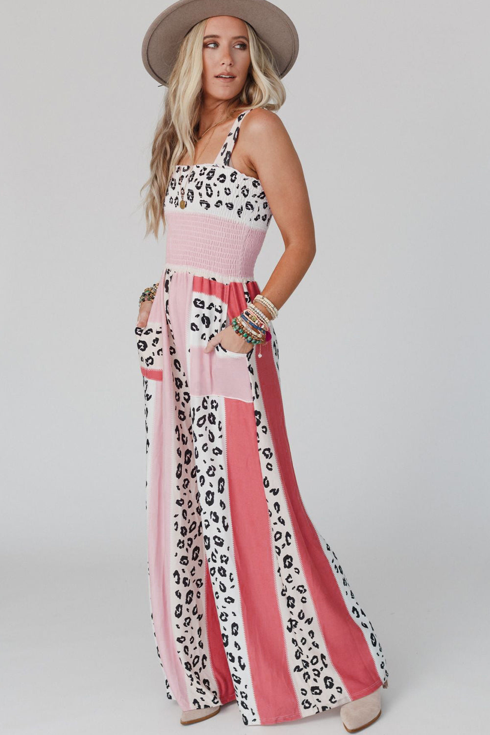 Leopard Color Block Mix Print Pocketed Jumpsuit Jumpsuits & Rompers JT's Designer Fashion