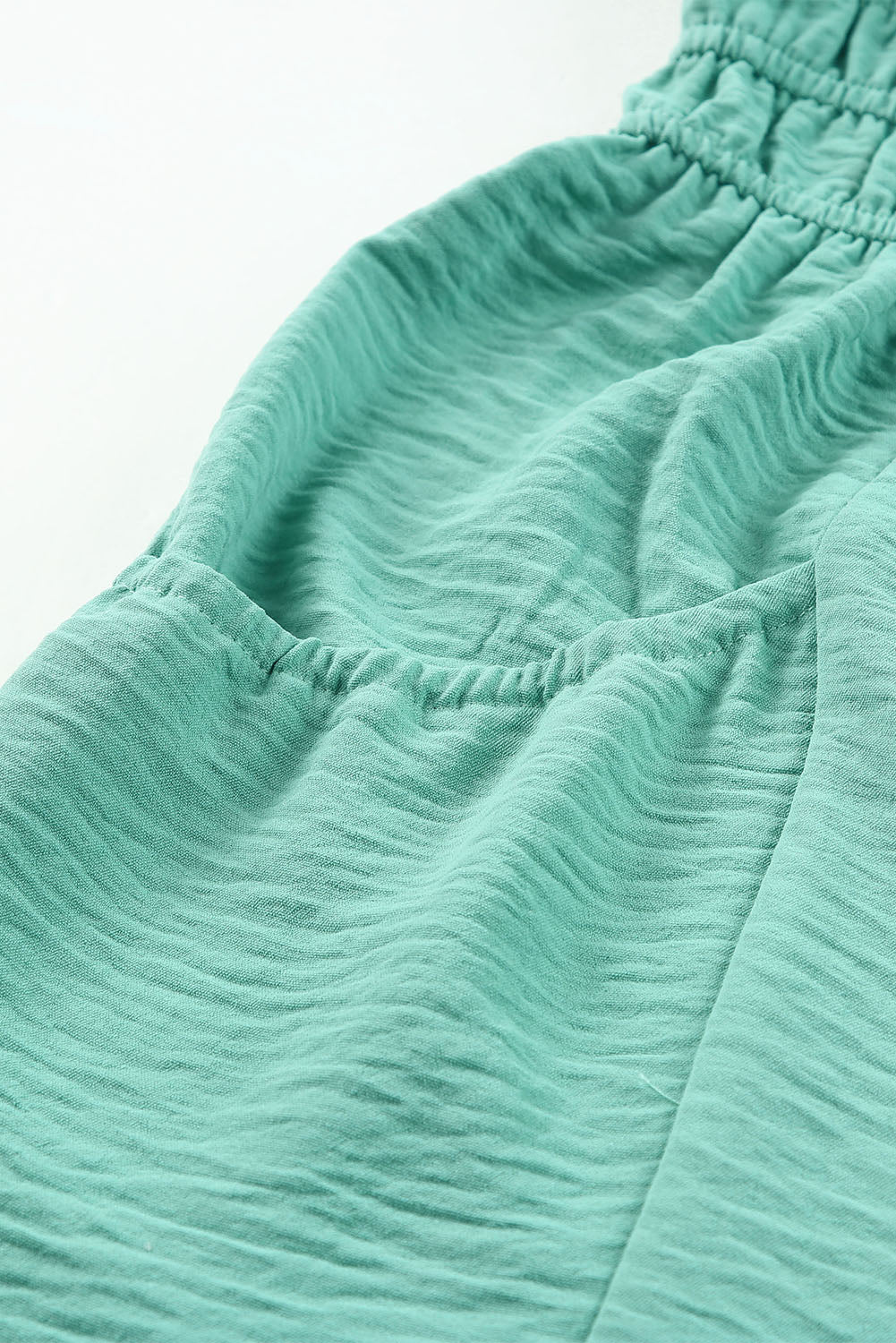 Green Shirred High Waist Sleeveless V Neck Jumpsuit Jumpsuits & Rompers JT's Designer Fashion