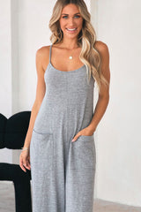 Gray Loose Fit Side Pockets Spaghetti Strap Wide Leg Jumpsuit Jumpsuits & Rompers JT's Designer Fashion