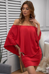 Multiple Dressing Layered Red Mini Poncho Dress Mini Dresses JT's Designer Fashion