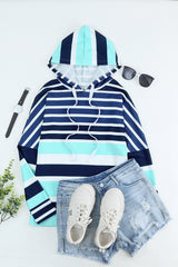 Multi Striped Drawstring Long Sleeve Hoodie Sweatshirts & Hoodies JT's Designer Fashion