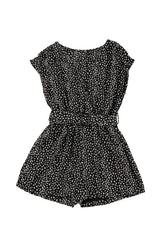 Black Leopard Print Belted V Neck Short Sleeve Romper Jumpsuits & Rompers JT's Designer Fashion