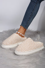 Apricot khaki Two-tone Knitted Warm Homewear Slippers Slippers JT's Designer Fashion