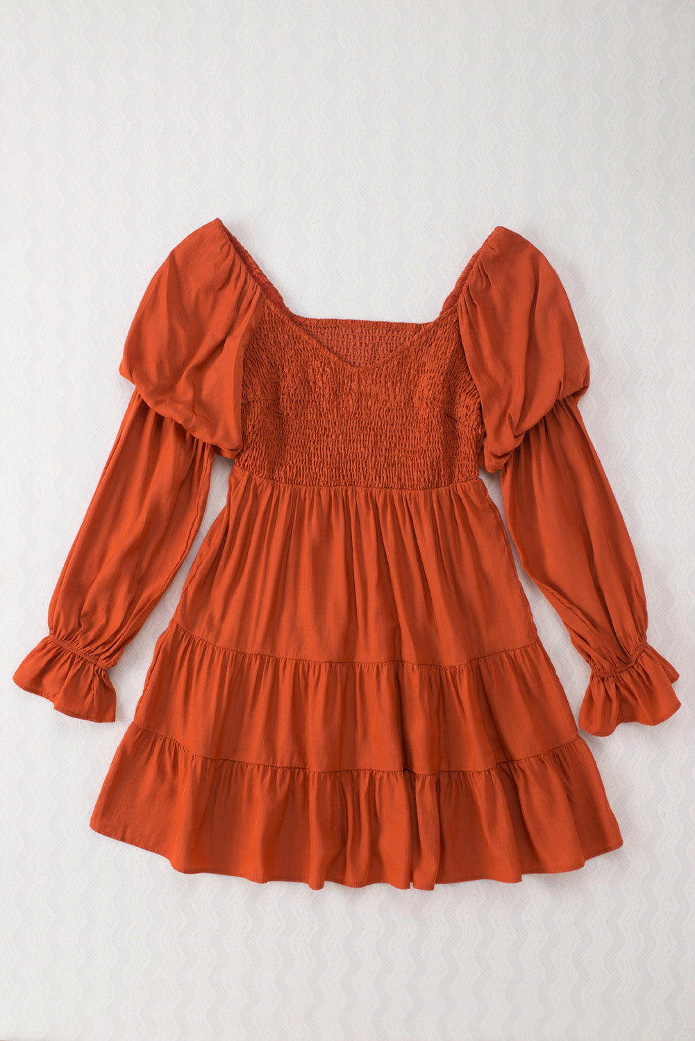 Brown Boho Solid Shirred Ruffle Mini Dress Mini Dresses JT's Designer Fashion
