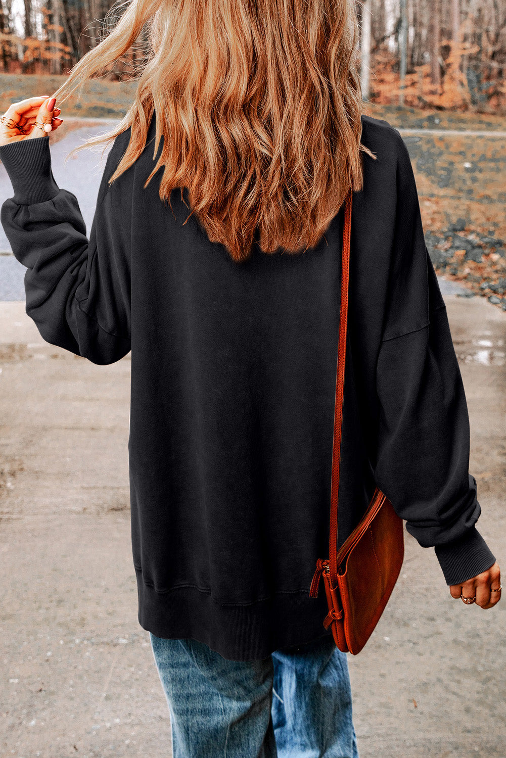 Black Sequined Jack O Lantern Split Hem Baggy Sweatshirt Graphic Sweatshirts JT's Designer Fashion