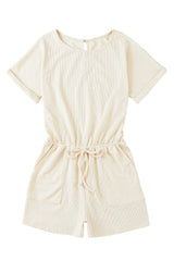 Beige Ribbed Elastic Waist Romper Jumpsuits & Rompers JT's Designer Fashion