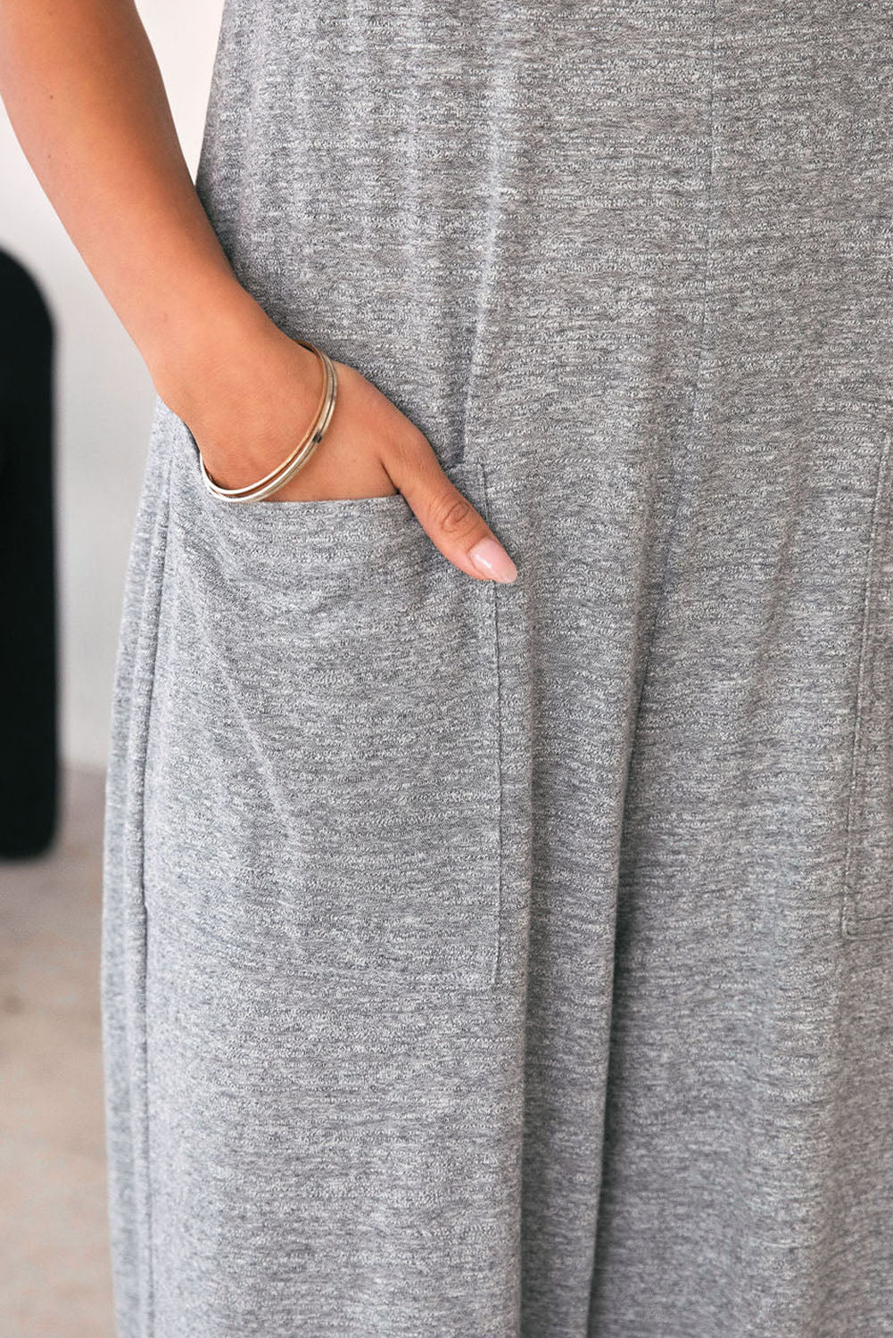 Gray Loose Fit Side Pockets Spaghetti Strap Wide Leg Jumpsuit Jumpsuits & Rompers JT's Designer Fashion