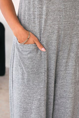 Gray Loose Fit Side Pockets Spaghetti Strap Wide Leg Jumpsuit Jumpsuits & Rompers JT's Designer Fashion