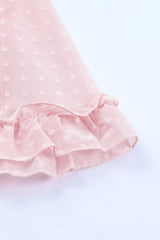 Pink Layered Ruffled Open Back Puff Sleeve Swiss Dot Mini Dress Mini Dresses JT's Designer Fashion