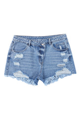 Sky Blue High Rise Crossover Waist Denim Shorts Denim Shorts JT's Designer Fashion