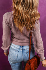 Apricot Powder V Neck Buttoned Textured Sweater Cardigan Sweaters & Cardigans JT's Designer Fashion