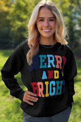 Black Merry And Bright Cable Knit Pullover Sweatshirt Sweatshirts & Hoodies JT's Designer Fashion