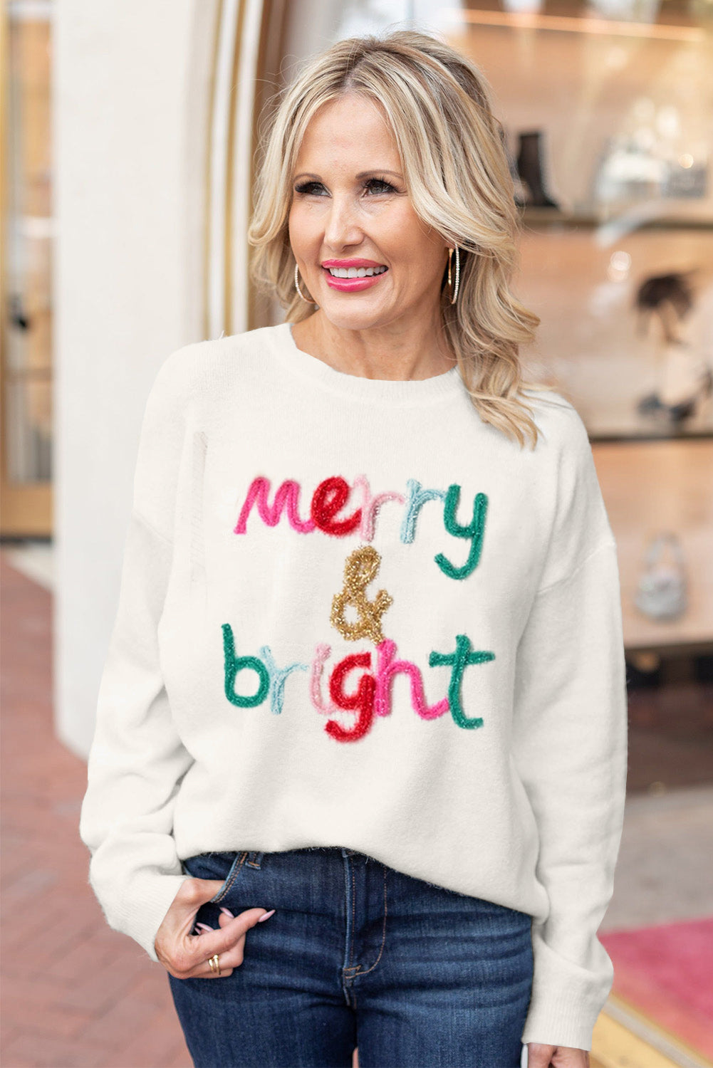 Snow White Holly Jolly Round Neck Casual Sweater Sweaters & Cardigans JT's Designer Fashion