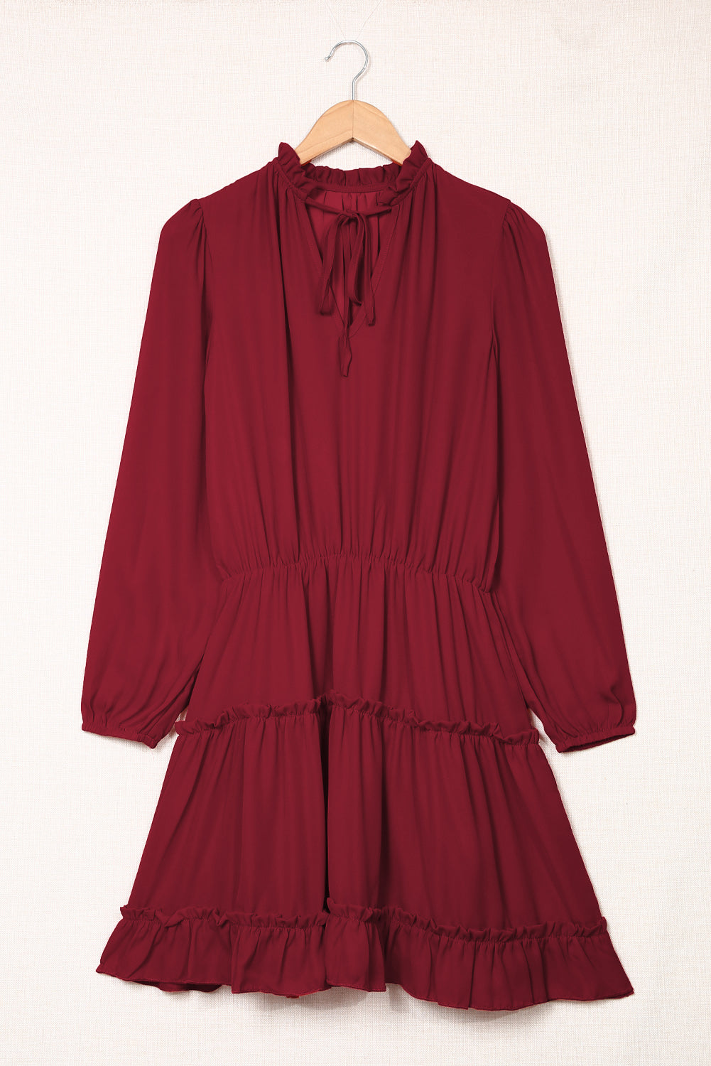 V Neck Long Sleeve Ruffle Tiered Mini Dress Mini Dresses JT's Designer Fashion