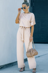 Apricot Oh So Glam Belted Wide Leg Jumpsuit Jumpsuits & Rompers JT's Designer Fashion