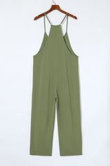 Green Pocketed Adjustable Spaghetti Strap Straight Leg Jumpsuit Jumpsuits & Rompers JT's Designer Fashion
