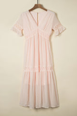 Swiss Dot Lace Trim Long Dress Maxi Dresses JT's Designer Fashion
