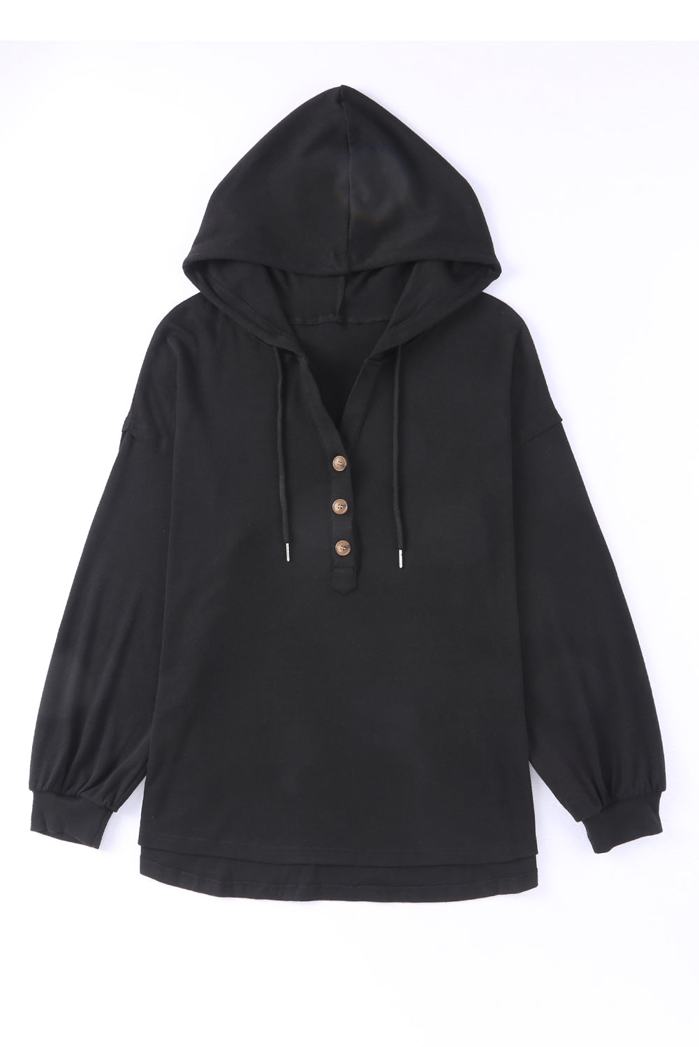 Black Buttoned High and Low Hem Hoodie Sweatshirts & Hoodies JT's Designer Fashion