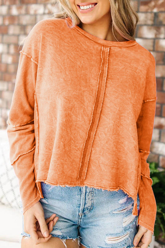 Orange Exposed Seamed High Low Raw Edge Sweatshirt Sweatshirts & Hoodies JT's Designer Fashion