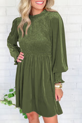 Moss Frilled Neck Smocked Bodice Velvet Dress Dresses JT's Designer Fashion