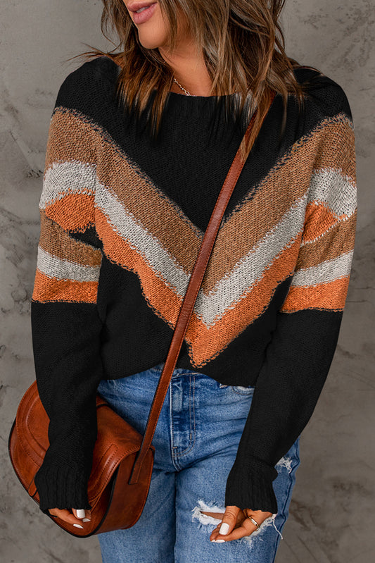 Multicolor Chevron Striped Drop Shoulder Sweater Sweaters & Cardigans JT's Designer Fashion