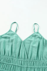 Green Shirred High Waist Sleeveless V Neck Jumpsuit Jumpsuits & Rompers JT's Designer Fashion