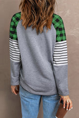 Green Lucky Plaid Heart Striped Color Block Long Sleeve Top Graphic Sweatshirts JT's Designer Fashion
