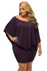Plus Size Multiple Dressing Layered Purple Mini Poncho Dress Plus Size Dresses JT's Designer Fashion