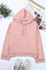 Pink Casual Button Solid Patchwork Trim Hoodie Sweatshirts & Hoodies JT's Designer Fashion
