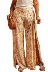 Yellow Thigh High Split Wide Leg Floral Pants Bottoms JT's Designer Fashion