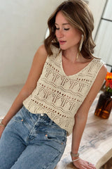 Apricot V Neck Textured Hollow-out Sweater Vest Sweaters & Cardigans JT's Designer Fashion