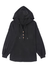 Black Buttoned High and Low Hem Hoodie Sweatshirts & Hoodies JT's Designer Fashion