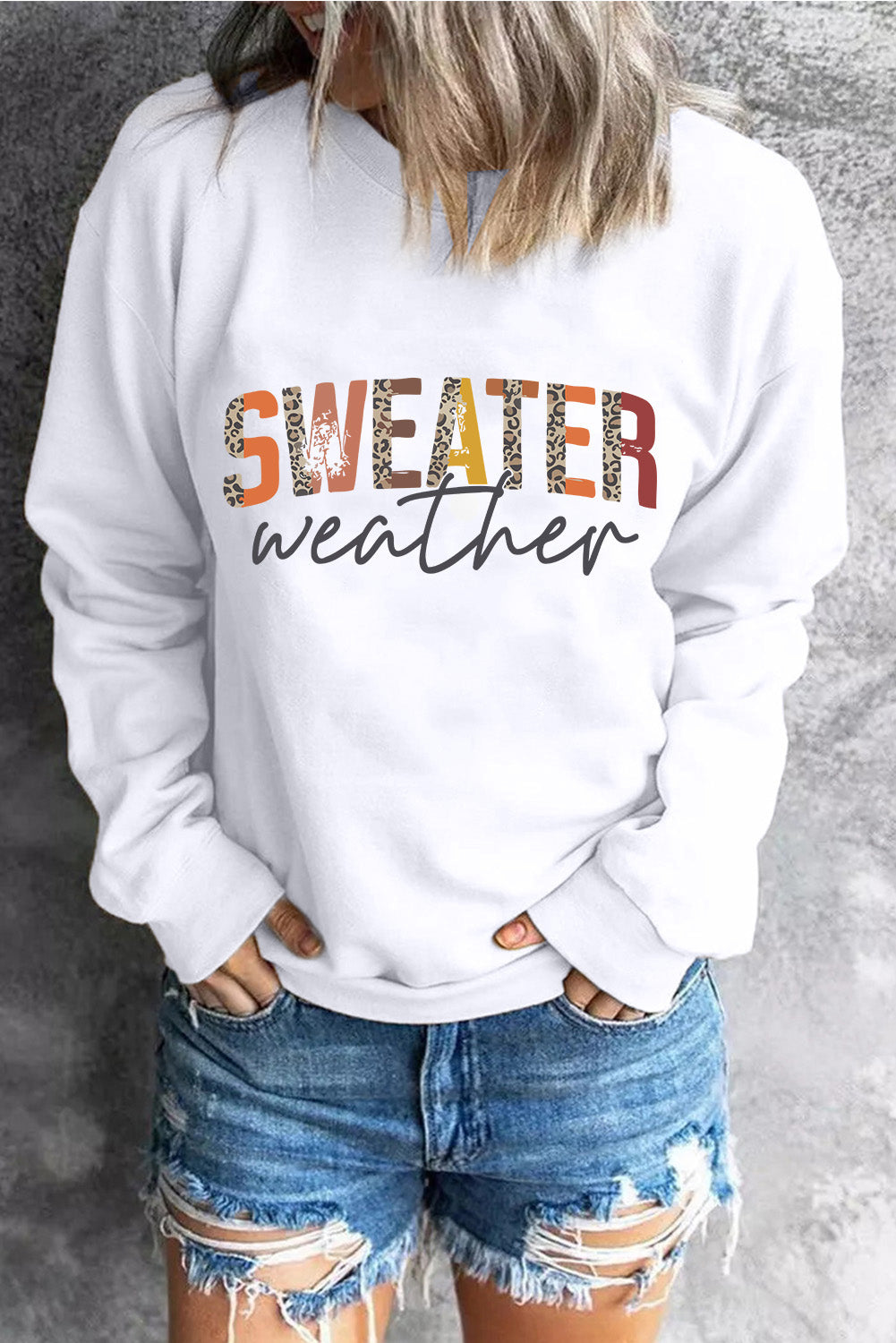 White Sweater Weather Vibrant Monogram Sweatshirt White 70%Polyester+30%Cotton Graphic Sweatshirts JT's Designer Fashion